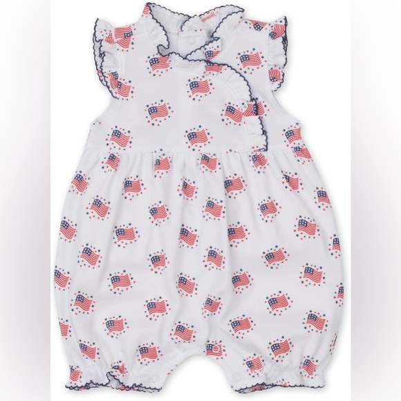 Kissy Kissy Baby toddler Girl USA flag American Print Short Playsuit ruffle pima - Picture 1 of 5